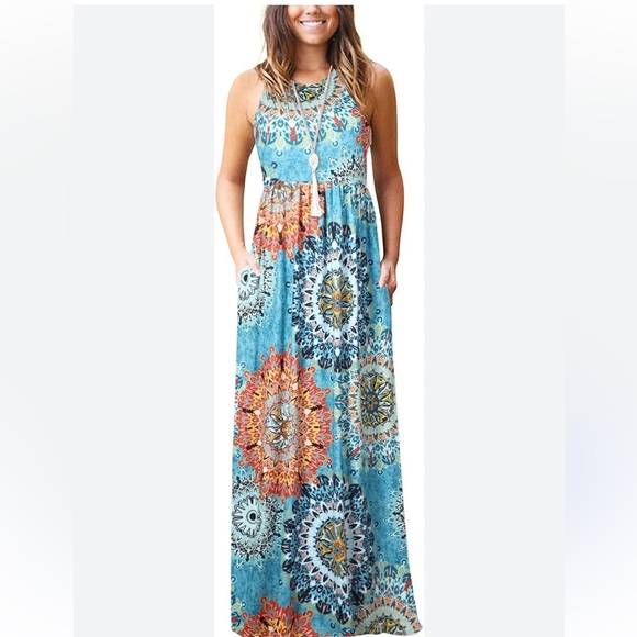 Dresses & Skirts - Bohemian Blue Maxi Dress with pockets. New